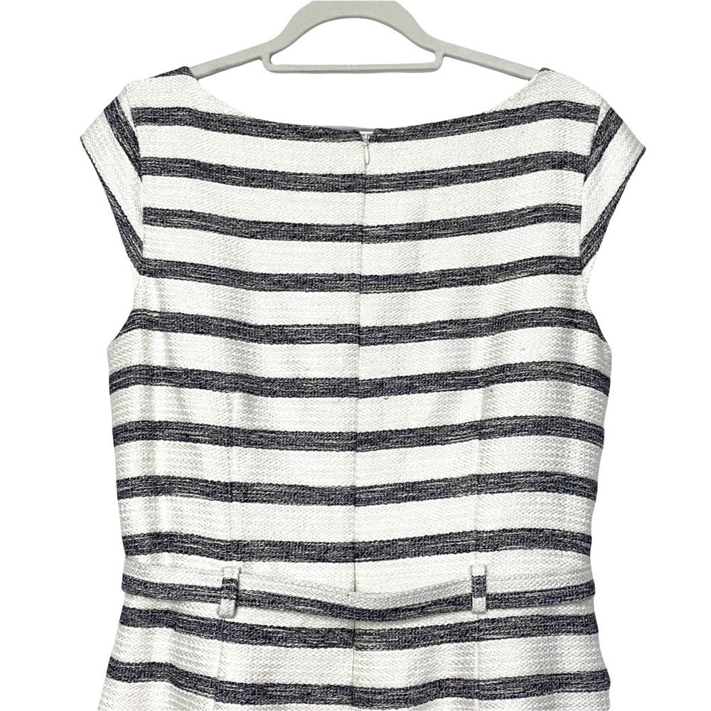 NEW Banana Republic Belted Striped Tweed Sheath Midi Event Dress Cap Sleeves 10 - Picture 5 of 9